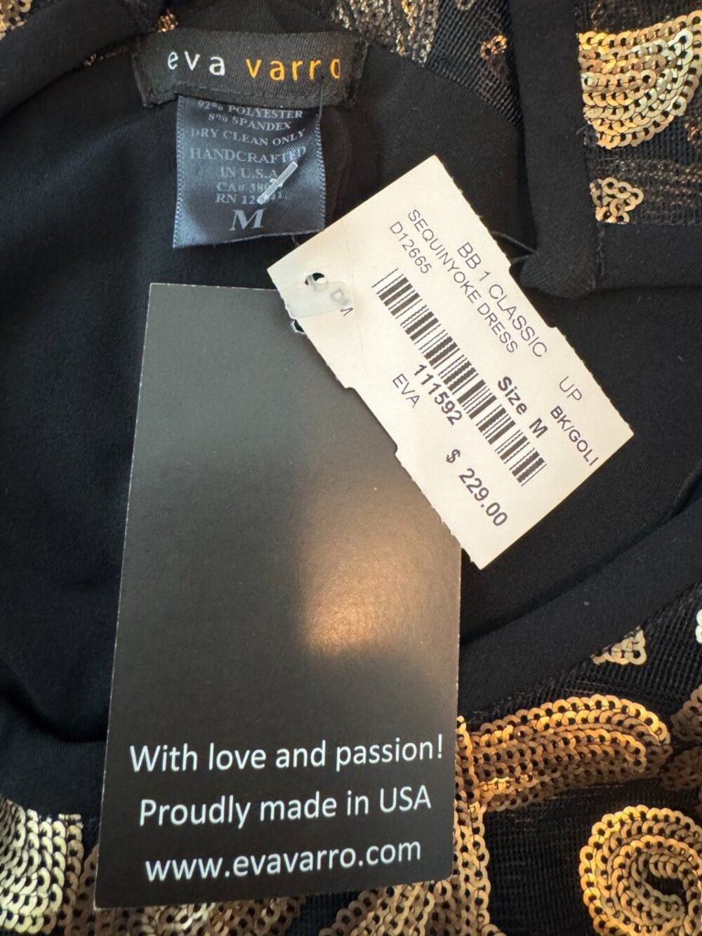 Eva Varro Black Gold Sequin Cocktail Dress Size M NWT Made in USA - Picture 7 of 9